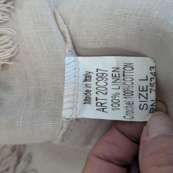 Valentina Naldi Beige Linen Sleeveless Tank with Fringe Hem L - Picture 4 of 5